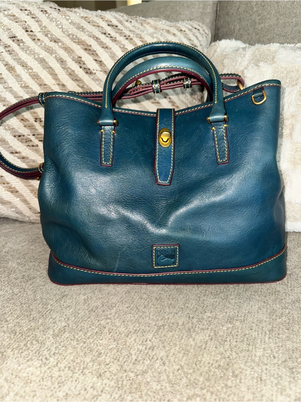 Dooney & Bourke Florentine Leather Perry Satchel in denim - Picture 2 of 13